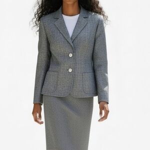 Kasper Skirt Suit Size 12 Black White 2 Button Blazer Notch Collar Kick Pleat